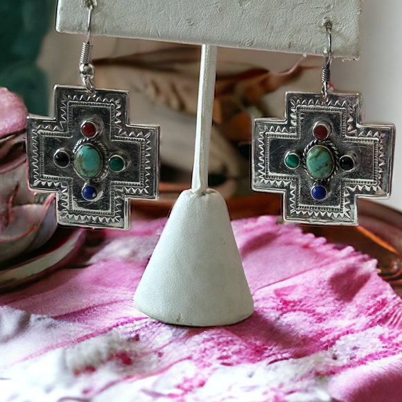 Sterling Silver Navajo Cross Vintage Earrings - Picture 5 of 5